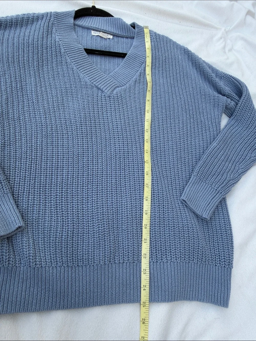 Aeropostale Dusty Blue V-Neck Chunky Knit Sweater